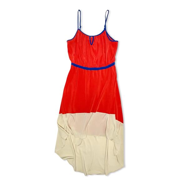 Willow & Clay Red Ivory Colorblock Dress Women’s L High-Low Hem - Picture 4 of 10